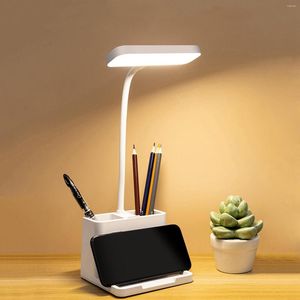 Lampade da tavolo Lampada da scrivania a LED Dimmerabile Comodino Protezione per gli occhi Luce notturna Lettura ricaricabile tramite USB con portapenne
