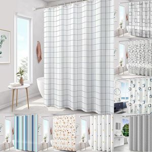 Cortinas de chuveiro cortina moderna branca com ganchos à prova de oídio banheiro xadrez translúcido em casa