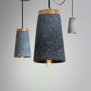 Подвесные лампы северная промышленная светодиодная цементная светодиода современная бетона деревянная подвесная лампа светильница