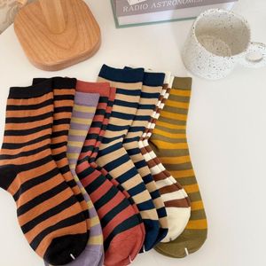 Women Socks SP&CITY Classic Colorful Striped Middle Tube Women's Autumn Winter Pure Cotton College Style Breathable Sports Sock