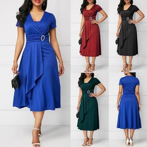 Party Dresses Plus Size Women Short Sleeve V Neck Asymmetric Hem midja Tight Midi Dressummar Club Dress Vestidos