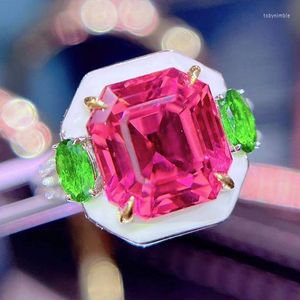 Cluster Rings HN Fine Jewelry Pure 18K Gold Natural Red Tourmaline 5.98ct Gemstones Diamonds Gift Female For Women Ring