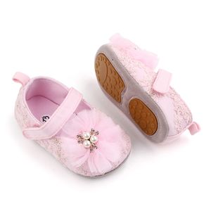 Baby Girl Princess Shoes With Pearl Flower Crib Shoes Infant First Walkers Newborn Sneakers 0-18 months