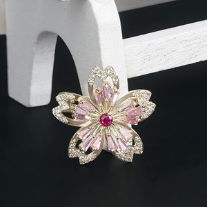 Luxury Zircon Flower Brooches for Girl Small Cherry Blossom Brooch Pin Fashion Corsage Clothing Accessories Jewelry Gift