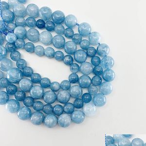 Beaded 1 Strand/Lot 4/6/8/10/12Mm Natural Aquamarin Agat Stone Bead Round Loose Spacer Beads For Jewelry Making Findings Diy Bracele Dhiul