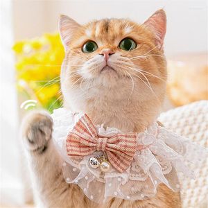 Cat Costumes Collar For Cats Cosplay JK Style Quick Release Plaid Bow Tie Necklace Gato Colar Safety Elastic Bowtie With Bell