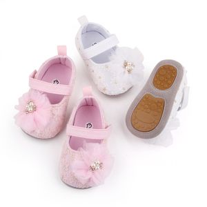 Baby First Walkers Infant Kids Girl Soft Sole Crib Shoes Toddler Pearl Princess Nyfödda skor 0-18 månader