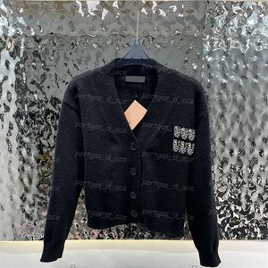 Frauen Stricken Mantel Tops Diamant Vintage Buchstaben Langarm Strickjacke Frühling Herbst Weiß Schwarz Gestrickte Tops