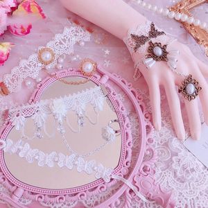 FESTIDOS DE FESTO Lace Princesa Lolita Pearl Bracelet Ring Pink Sweet Acessórios