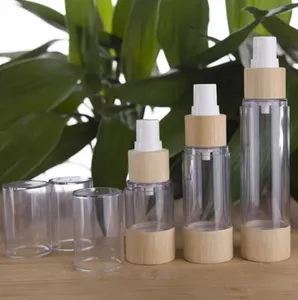 Plástico transparente vazio Diy Bamboo Spray Cosmetic Garrane 20/30/50/80/100/120 ml de spray de spray de spray perfume Bomba de vácuo de essência