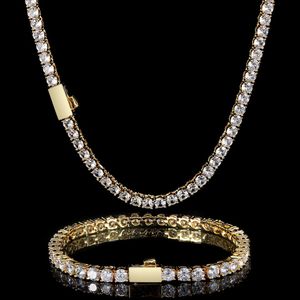 Bling CZ Diamond Tennis Necklace Bracelets for Men 18K Real Gold Plated Graduated Jewelry Set Jewelry