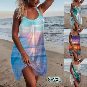 Abiti casual Fashion Graphic Gradient Sexy Beach Dress Stampa 3D Donna senza maniche Hawaii Vintage Beachwear Sling Night