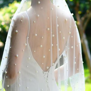 Bridal Veils TopQueen V01 Pearls Veil Bead Wedding Communion for Bachelorette Party One Tier With Comb Elegant Veu