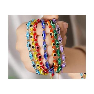 Perlen Türkische Evil Blue Eye Perlen Stränge Armband Handgemachte geflochtene Seilkette Colorf Paar Kristallarmbänder Mischfarben Mädchen D Dhspw