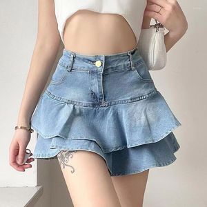 Etekler Seksi Kawaii Çift Katmanlı Mini Kot Etek Kadın Punk Harajuku Emo Kot Indie Estetik Kore Moda Yaz Y2k Giysileri