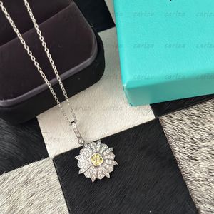 Luxe gele edelsteen ketting diamant bloem designer sieraden mode liefde kettingen voor vrouwen platinaketting t 925 zilver met doos 2023