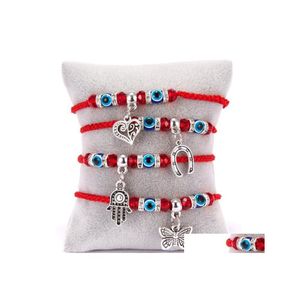 Pulseiras de charme moda moda corda vermelha azul turco mal panjeira de bracelete hamsa ferradura cora￧￣o butterfly butterflem charms braid j￳ias dhbfl
