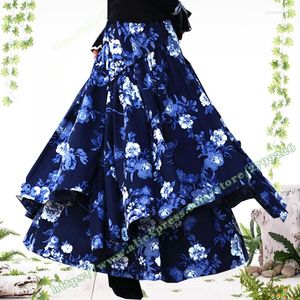 Skirts Women's Clothing Plus Size Floral Cotton And Linen Vintage Casual Elegant Asymmetrical Pleated Long Maxi A-line Ladies