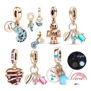 Charm Bilezikler S925 Sterling Sier Orijinal Gül Altın Chameleon Bb Balık Kaplumbağa Kabuğu Kolye Pandora ve Kolyeler için Diy bileklik dhfyi