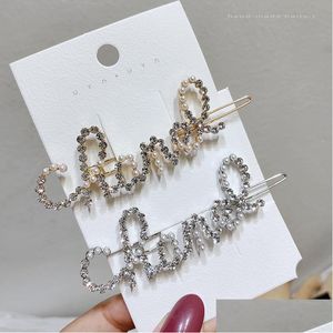 Hair Clips Barrettes Women Pearl Rhinestone Letter Clip Bling Fashion Accessories For Gift Party Hairpin Drop Delivery Jewelry Hair Dhvut