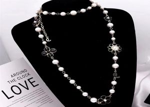 Special Design Flower Sweater Chain Necklace Classic Letter Pearl Beaded Long Necklaces Gift for Love Girlfriend1559909