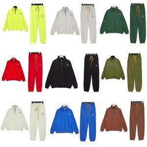 Tute da uomo Europee e americane High Street Rh Ricamo Colletto allentato Mezza cerniera Maglione Felpe con cappuccio Pantaloni sportivi da donna casual