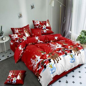 寝具セットクリスマスセット4 PCS羽毛布団カバー200x230cmベッドシート230x230枕カバーダブルフルサイズのサンタクロースギフトレッド