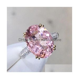 Bandringen luxe 3ct roze diamant cz ring 925 sier verloving bruiloft voor vrouwen bruids feest sieraden cadeau drop levering dhtnt