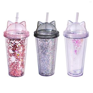Water Bottles Insulated Double Wall Tumbler Cup With Lid And Straw Glittering Simple Flash Powder Mugs For Travel Shopping Cold