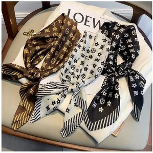Simple Letters Print Flower imitate Silk Scarf Headband for Women Fashion Long Handle Bag Scarves Paris Shoulder Tote Luggage Ribbon Head Wraps 11Colors