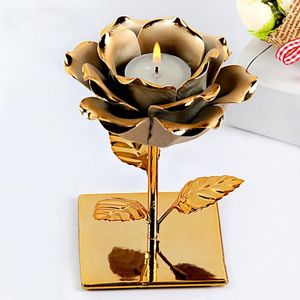 Candle Holders Wrought Iron Rose Holder Wedding Party Metal Candlestick Ornament Art Crafts Decor For Home Bedroom Decoration Women Gift