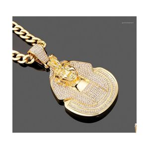 Chains Hip Hop Big Pharaoh Head Pendant Necklace Iced Out Bling Rhinestone Pave Chain For Men Punk Charm Jewelry Drop Delivery Neckl Dhlcb