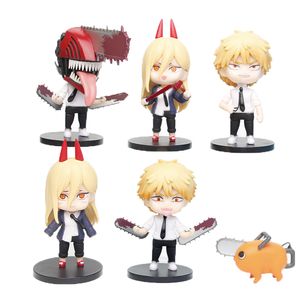 Novelty Games New 11cm Anime Chainsaw Man Figure 6pcs A Set Pochita Power Electric Times Toys Car Decoration Pvc Model Doll Christmas Gift