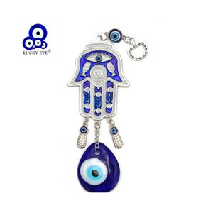 Keychains Lanyards Lucky Eye Hamsa Glass Evil Charm Keychain Sier Color Car Keyring Key Chain Wall Hanging Jewelry for Women Men E DHY2L