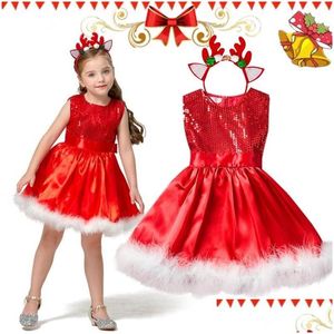 Vestidos de menina garotas vestido de natal beb￪ para festa de Natal Vermelho Princesa fantasia Papai Noel Kids Happy Year Ano Presentes 2 3 4 5 6 dr dhgol