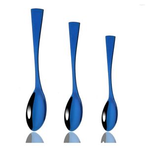 Flatware Sets 3Pcs/Set Blue 304 Stainless Steel Large Rice Soup Serving Dinnerware Spoon Set Cutlery Tableware Kitchen Accessories