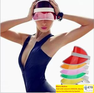 Sun Visor Sunvisor Party Hat Clear Pl￡stico Cap transparente PVC Proten￧￣o solar Tennis Beach Elastic