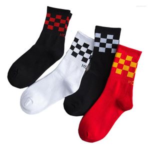 Men's Socks 2022 Fasahion Couple Unisex Plaid Hip Hop Street Style Skates Sports Cotton