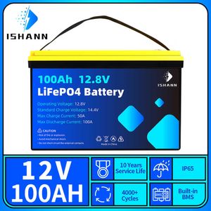 Inbyggd BMS LifePo4 Batteri Pack 12V 100AH ​​DEEP CYCLE PORTABLE 12.8V Uppladdningsbart batteri för RV Boat Golf Cart EU US Tax Free