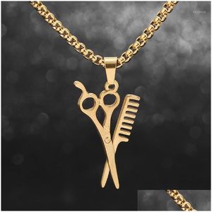 Pendant Necklaces Gold Tone Haircut Scissors With Chains Stainless Steel Barber Shop Jewelry1 Drop Delivery Jewelry Pendants Dhksn