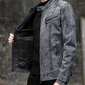 Giacche da uomo Vintage Denim Uomo Slim Fit Solid Casual Mens Jean Coat Fashion Stand Collar Moto Biker Cappotti Abbigliamento 2023