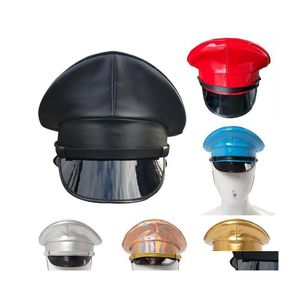 Wide BriM Hats Bucket Night Bar Cap Sercurity Hut PU Leder Red Bühne Performance Requisite 57/59/61cm1 Drop Lieferung Mode Accessor DHCYP