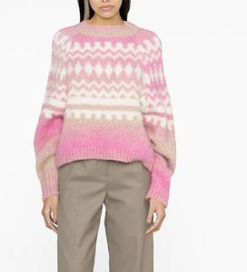 2023 Spring Pink Contrast Color Sticked tröja långärmad rund nacke pullover stil tröjor toppar m2d140773