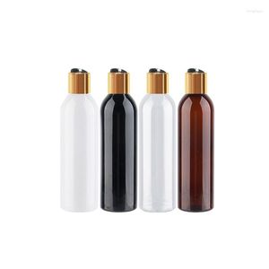 Aufbewahrungsflaschen, 250 ml, leere schwarze Plastikflaschenbehälter, goldene Presskappe, Shampoo, Waschen, Reinigen, Verpackung, Aluminiumscheibe, obere Abdeckung