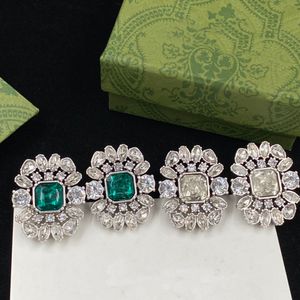 Green white gem rhinestone luxury stud earrings designer for woman personality girl ladies earrings aretes wedding party gift jewelry high quality bridal belt box