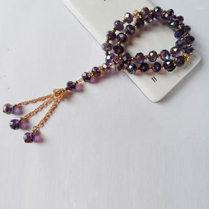 Strand Eid Al Adha Style Muslim Tasbih Prayer Beads Rosary 2 Layer Purple Crystal Armband Haji Festival Trending Products
