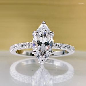 Cluster Rings Marquise Cut Diamond Ring Real 925 Sterling Silver Party Wedding Band For Women Bridal Promise Engagement Jewelry