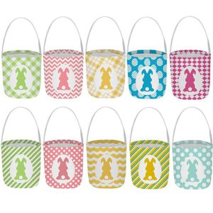 Party Gift Easter Bunny Basket Bags For Kids Canvas Cotton Carrying and Eggs Hunt Bag Fluffy Tails Printed Rabbit Canvas Toys Bucket Tote Storage Pouch Handbag