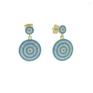 Dangle Ohrringe Promotion Top -Qualit￤t geometrische Mode Frauen Jewlery Runde Disco Charme Pave wei￟e Cz Blue Nano Turquoises Stein Ohrrang