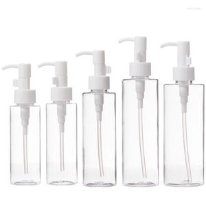 Garrafas de armazenamento vazias garrafa de plástico transparente colarinho branco traga carteira loção de fivela pressiona 100ml 120ml 150ml 200ml 250ml 15Pieces